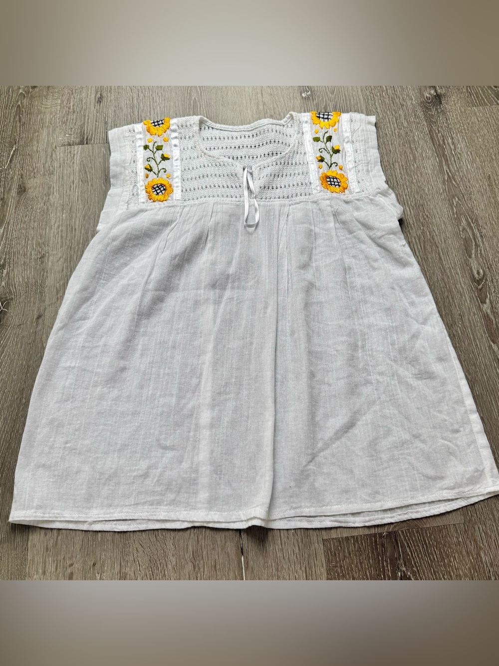 Handmade White Embroidered Sunflower Peasant Blouse Boho Cottagecore Top